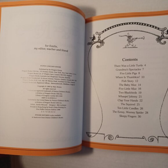 1996 Finger Rhymes Paperback Book Marc Brown First Puffin Unicorn Edition - Picture 4 of 5